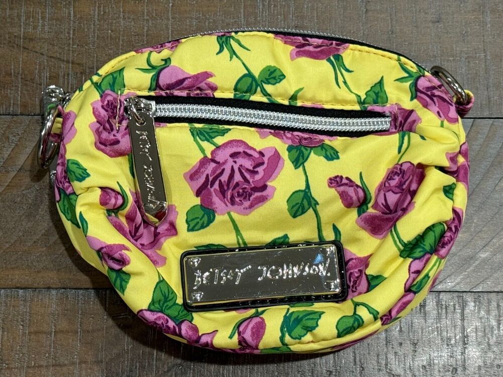 Betsey Johnson Crossbody Handbag Purse Chain Yellow Floral - Needs Strap